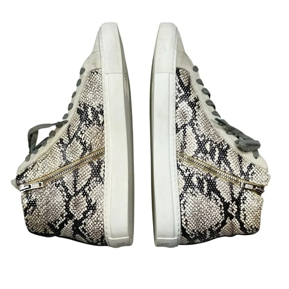 P448 Hightop Leather Sneaker Size 41 Italy Trainer Silver Python Snakeskin Print